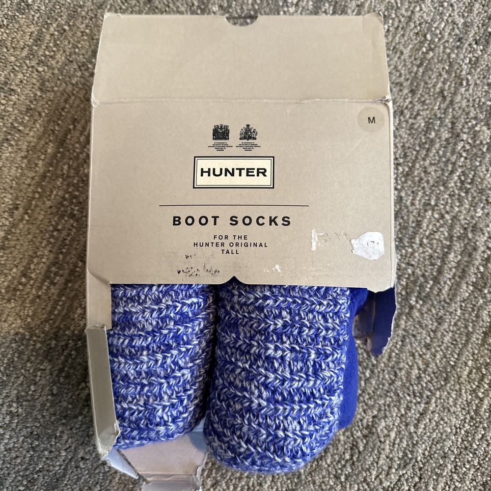 Hunter Original Tall Cable‎ Knit Boot Socks Size Electric Storm Blue Marle New!